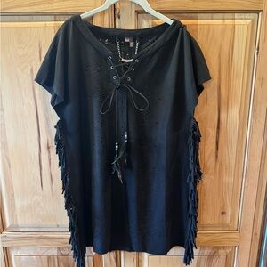 Paparazzi Black Fringe Lace-Up Tunic